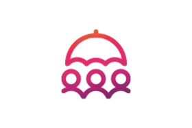 Abstract graphic featuring a stylized arch and three circular elements below it
