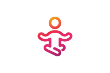Logo featuring a stylized figure in pink and orange